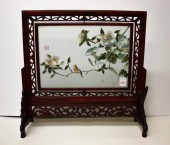 CHINESE ROSEWOOD AND GLASS PAN