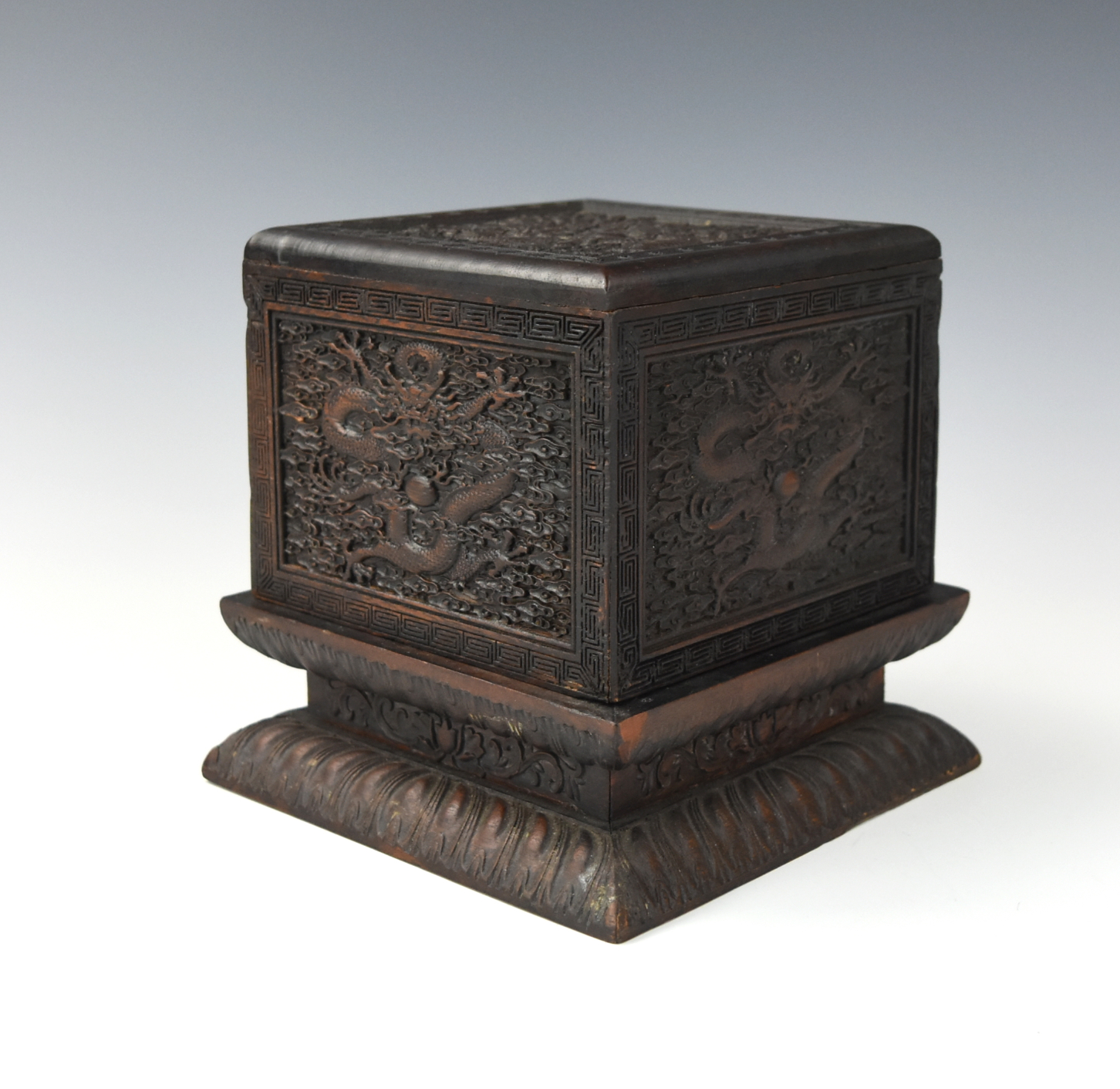CHINESE ROSEWOOD CARVED SEAL BOX W/
