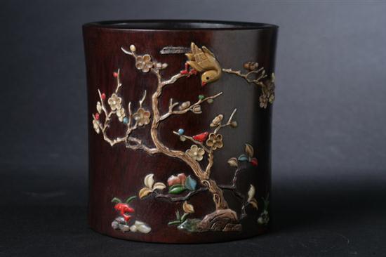 CHINESE ROSEWOOD SOAPSTONE INLAID