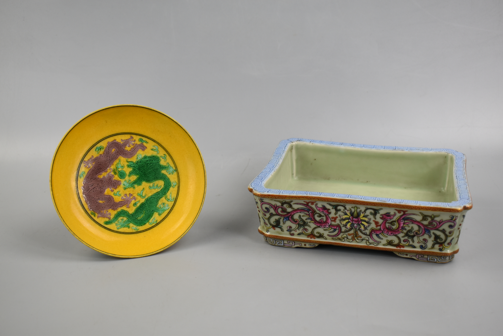 CHINESE SANCAI GLAZED DRAGON DISH &