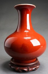 CHINESE SANG DE BOEUF VASE ON