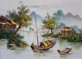 CHINESE SCHOOL, COTTAGES BY A