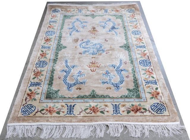 CHINESE SCULPTED DRAGON RUG, 6'2" X