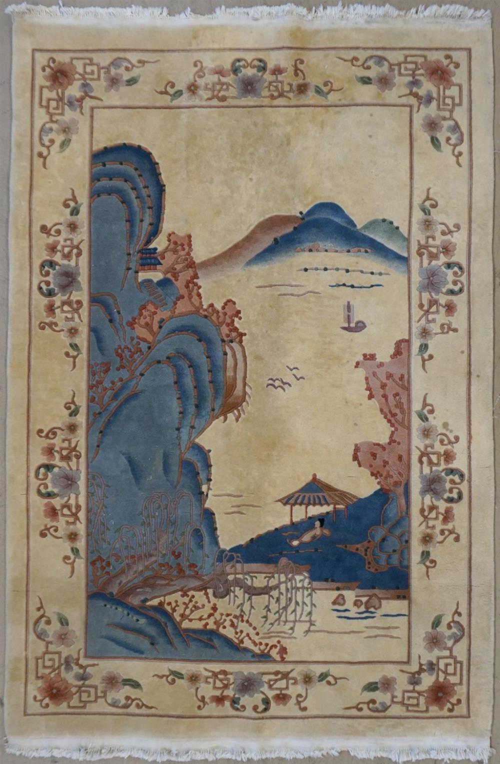 CHINESE SCULPTURED PICTORAL RUG,