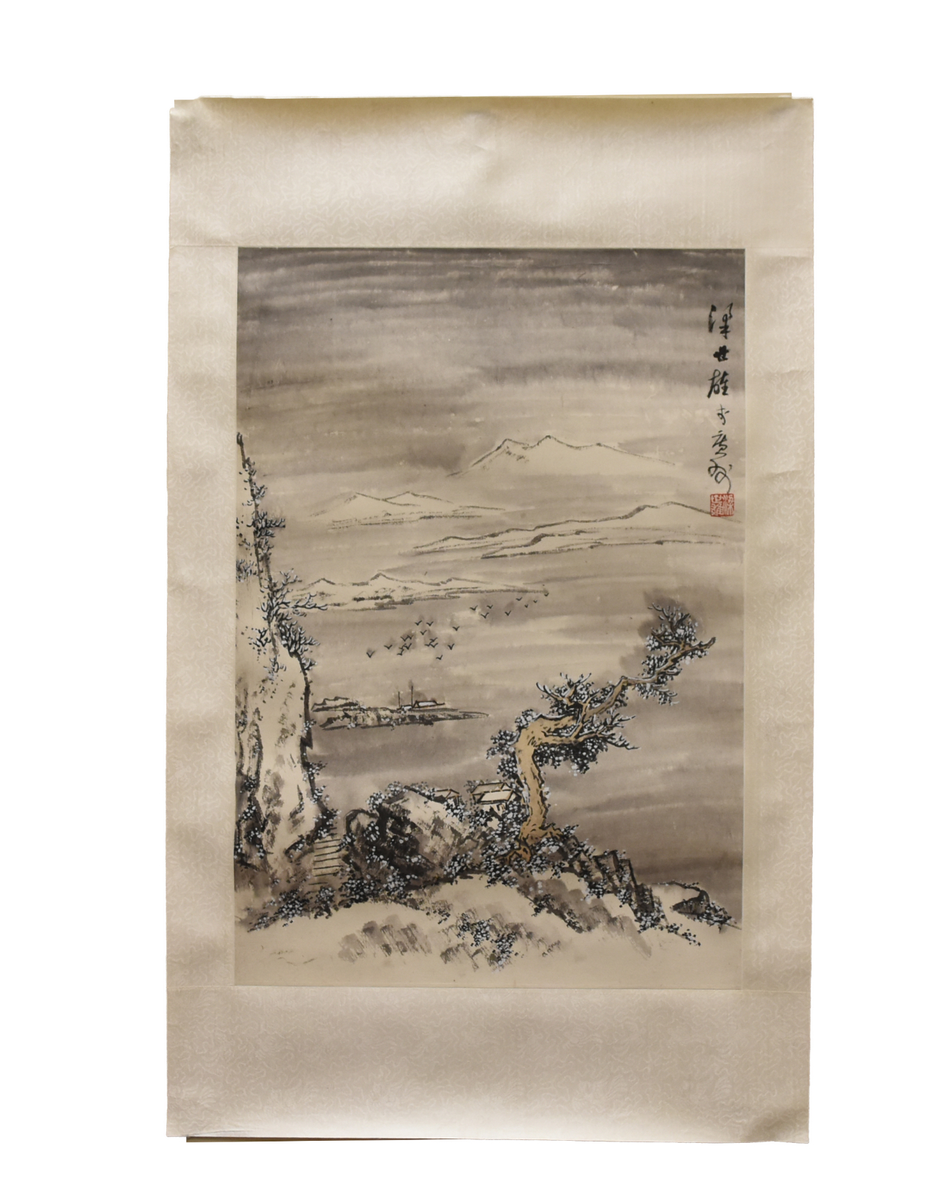 CHINESE SEASIDE VILLAGE PAINTING BY