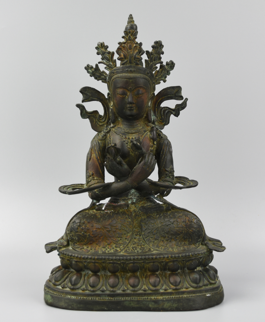 CHINESE, SEATED, CROWNED, BRONZE