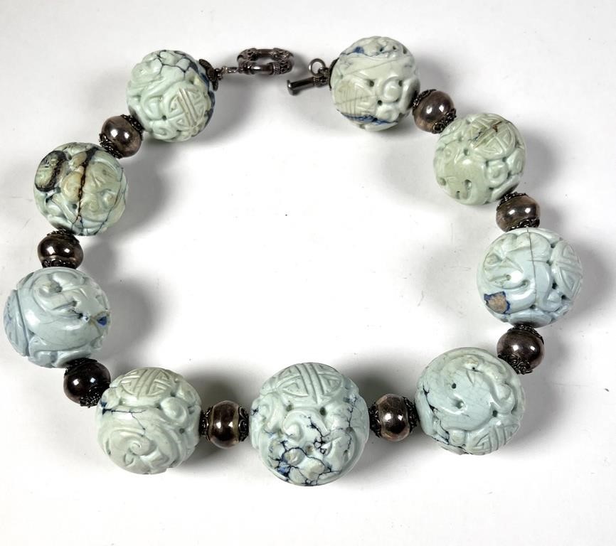CHINESE SHOU BALL & SILVER BEAD