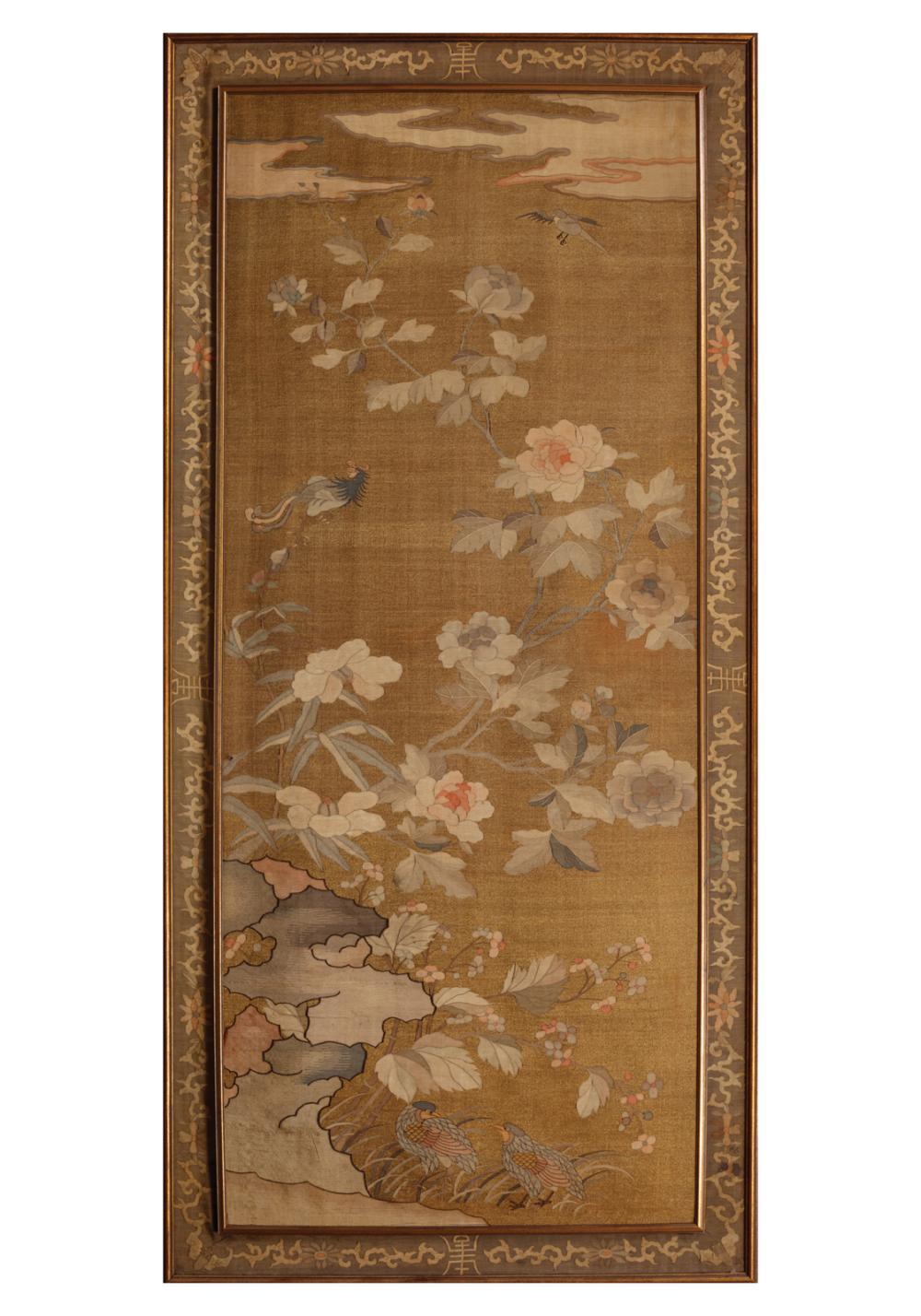 CHINESE SILK "BIRD AND FLOWER" KESI