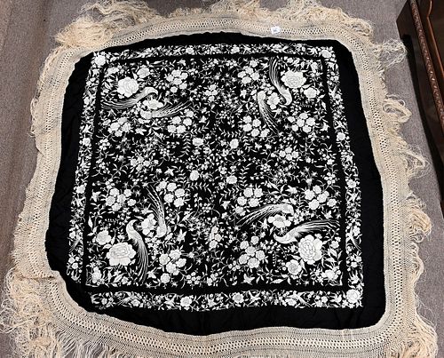 CHINESE SILK BLACK EMBROIDERED