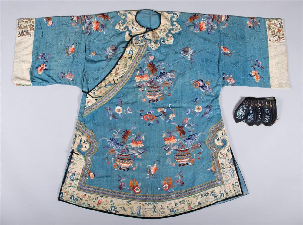 CHINESE SILK DAMASK AND EMBROIDERED