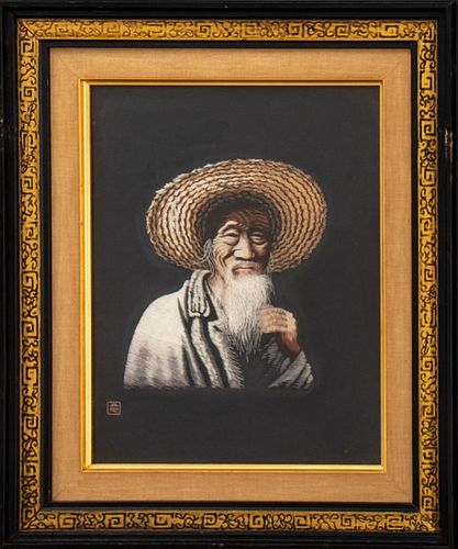 CHINESE SILK EMBROIDERY PORTRAIT OF