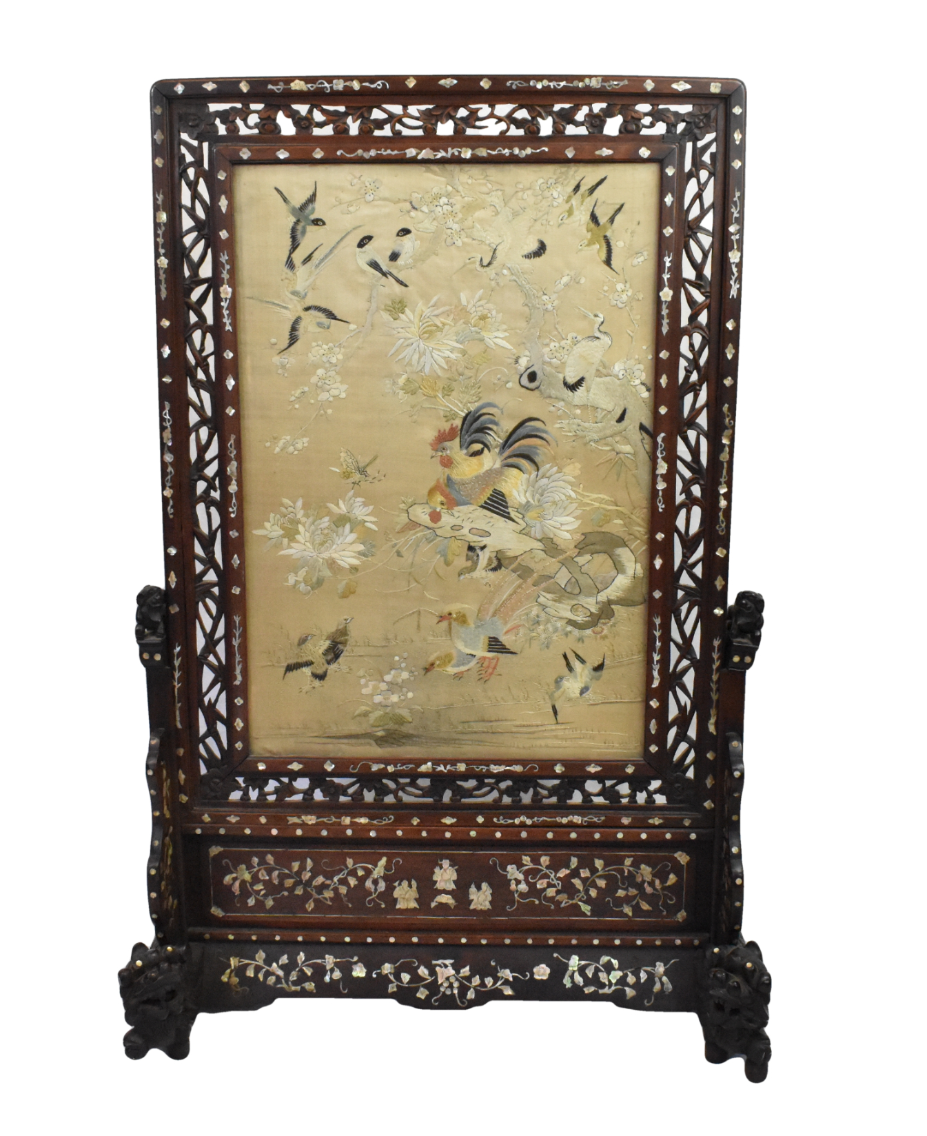 CHINESE SILK EMBROIDERY SCREEN W/
