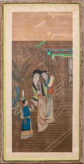 CHINESE SILK PAINTING OF TWO C
