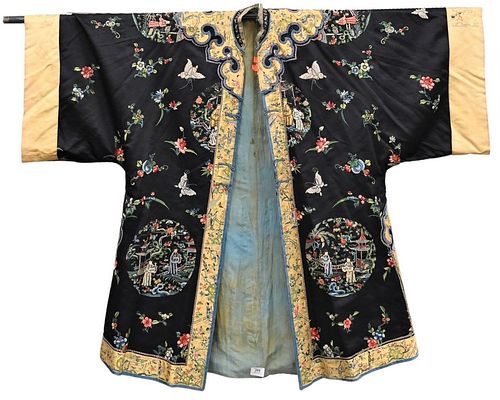 CHINESE SILK ROBE DARK BLUE GROUND,