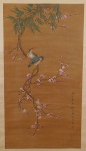 CHINESE SILK SCROLL AVIAN CHER
