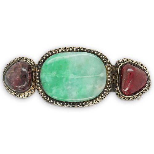 CHINESE SILVER AND JADEITE BELT