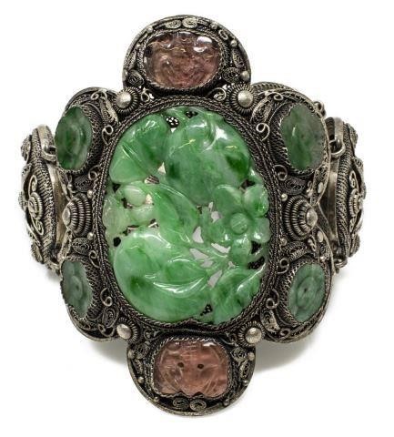CHINESE SILVER, CARVED JADE, ROSE