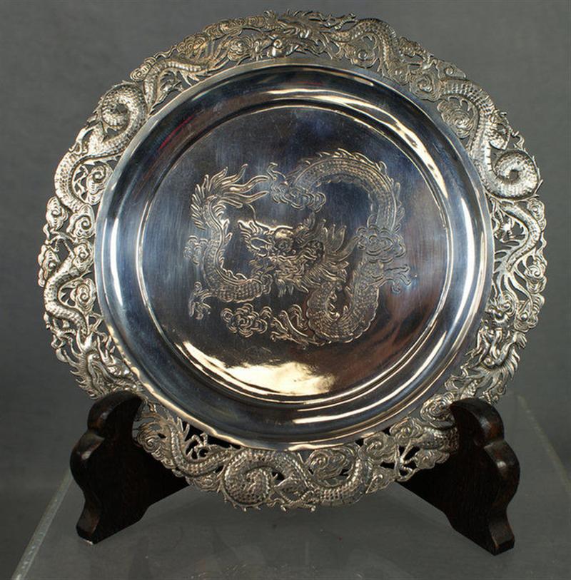 Chinese silver dragon engraved