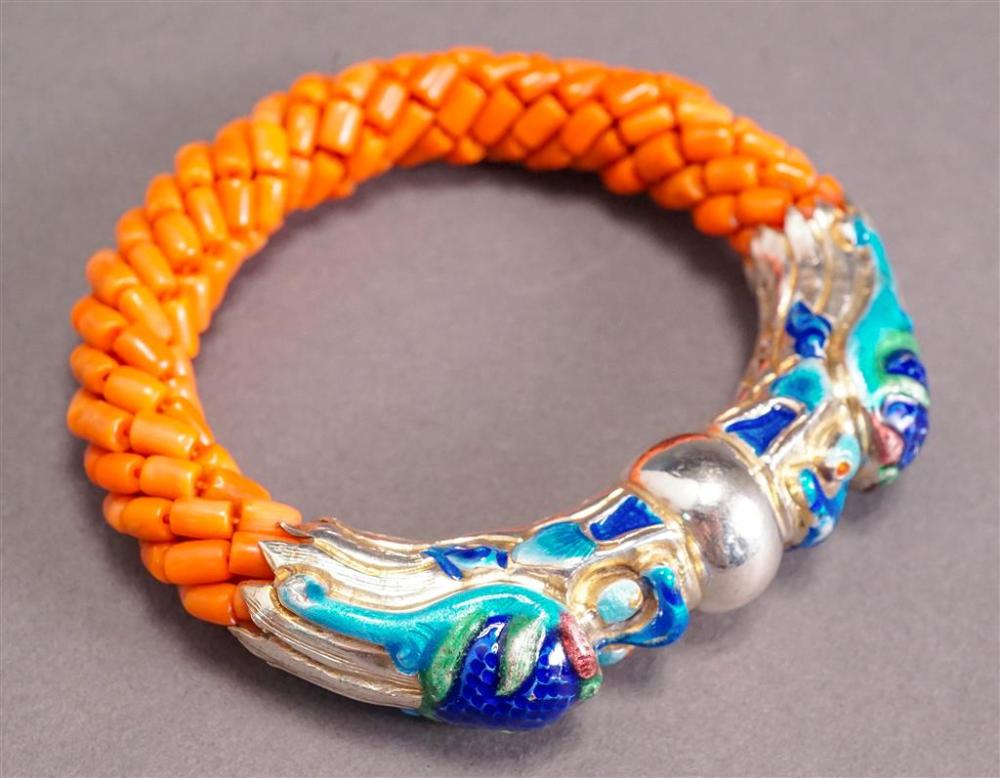 CHINESE SILVER, ENAMEL AND CORAL