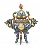 CHINESE SILVER ENAMEL TRIPOD C