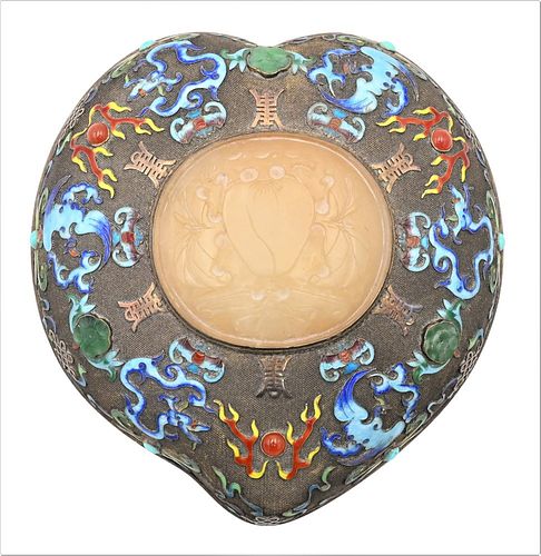 CHINESE SILVER ENAMELED GOURDE BOX,