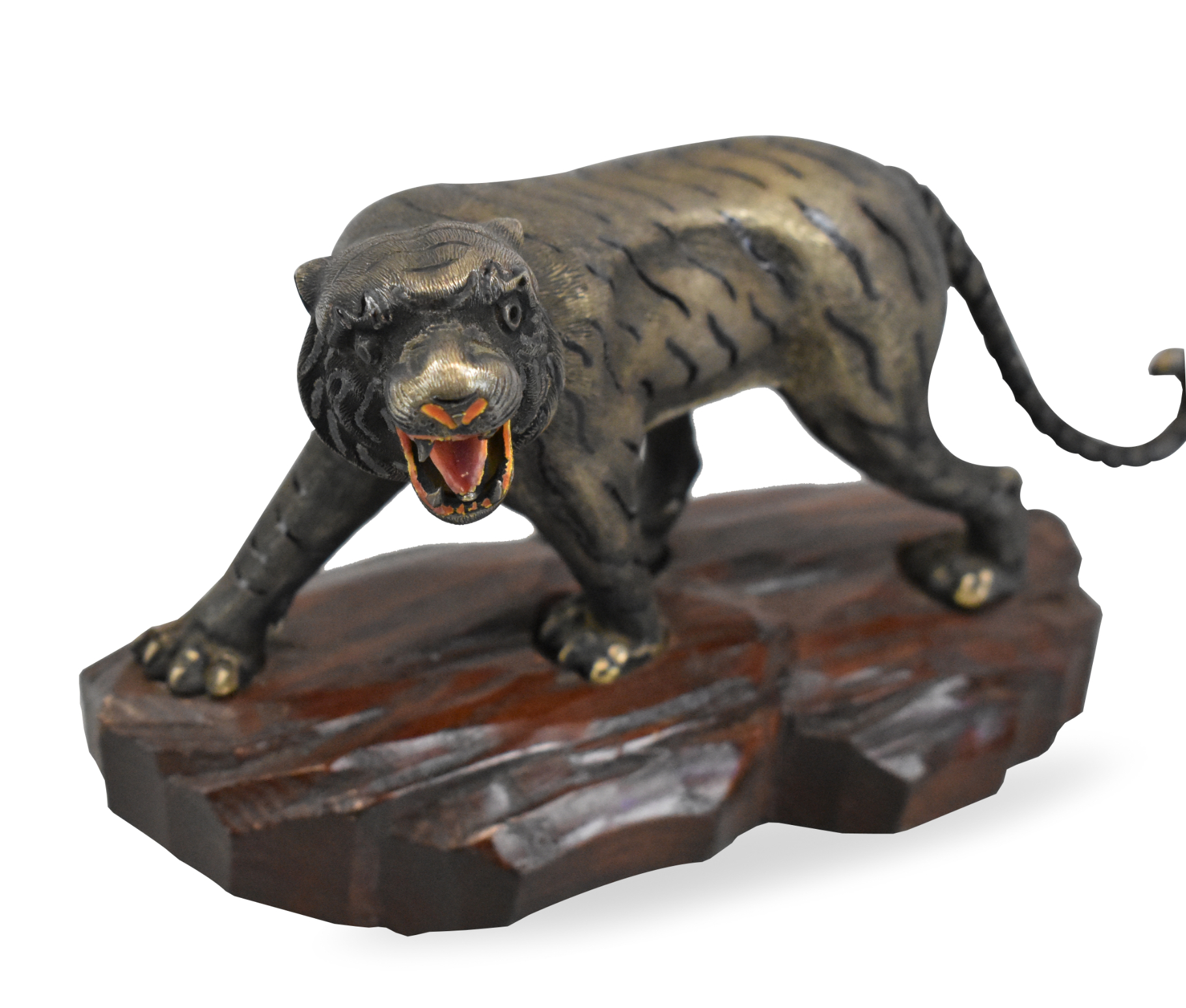 CHINESE SILVER ENAMELED TIGER ON