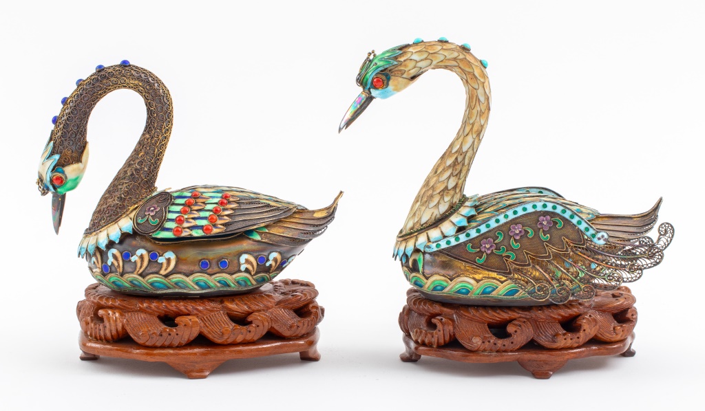 CHINESE SILVER FILIGREE ENAMEL SWAN