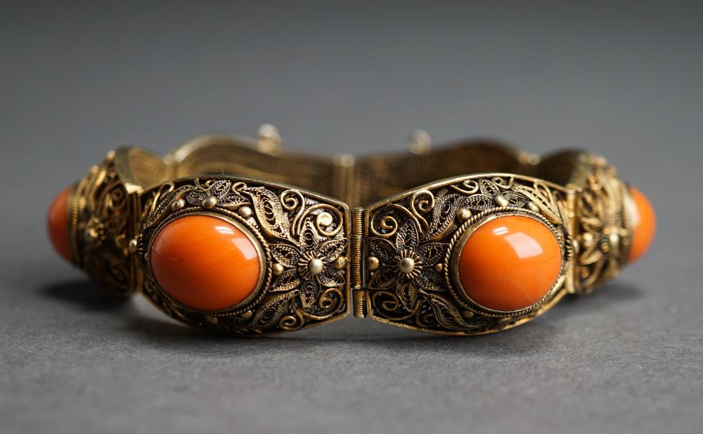 CHINESE SILVER GILT AND CORAL