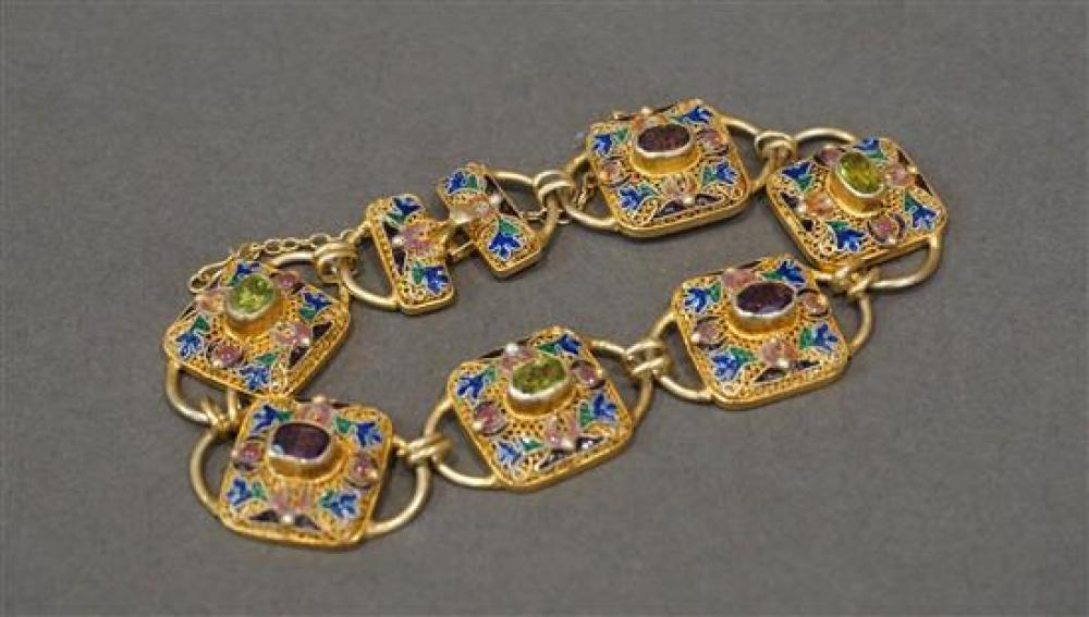 CHINESE SILVER, GILT, GEM-SET AND