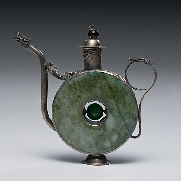 Chinese Silver & Jade Ewer