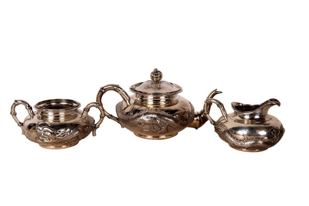 CHINESE SILVER THREE-PIECE TEA