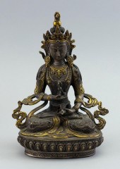 CHINESE SILVERED AND GILT BRON