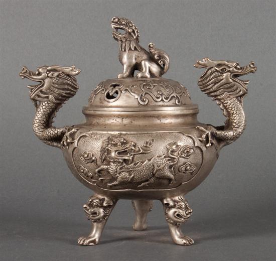 Chinese silvered bronze censer