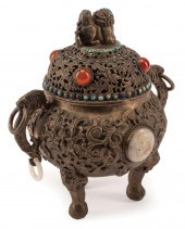 CHINESE SILVERED BRONZE COVERE