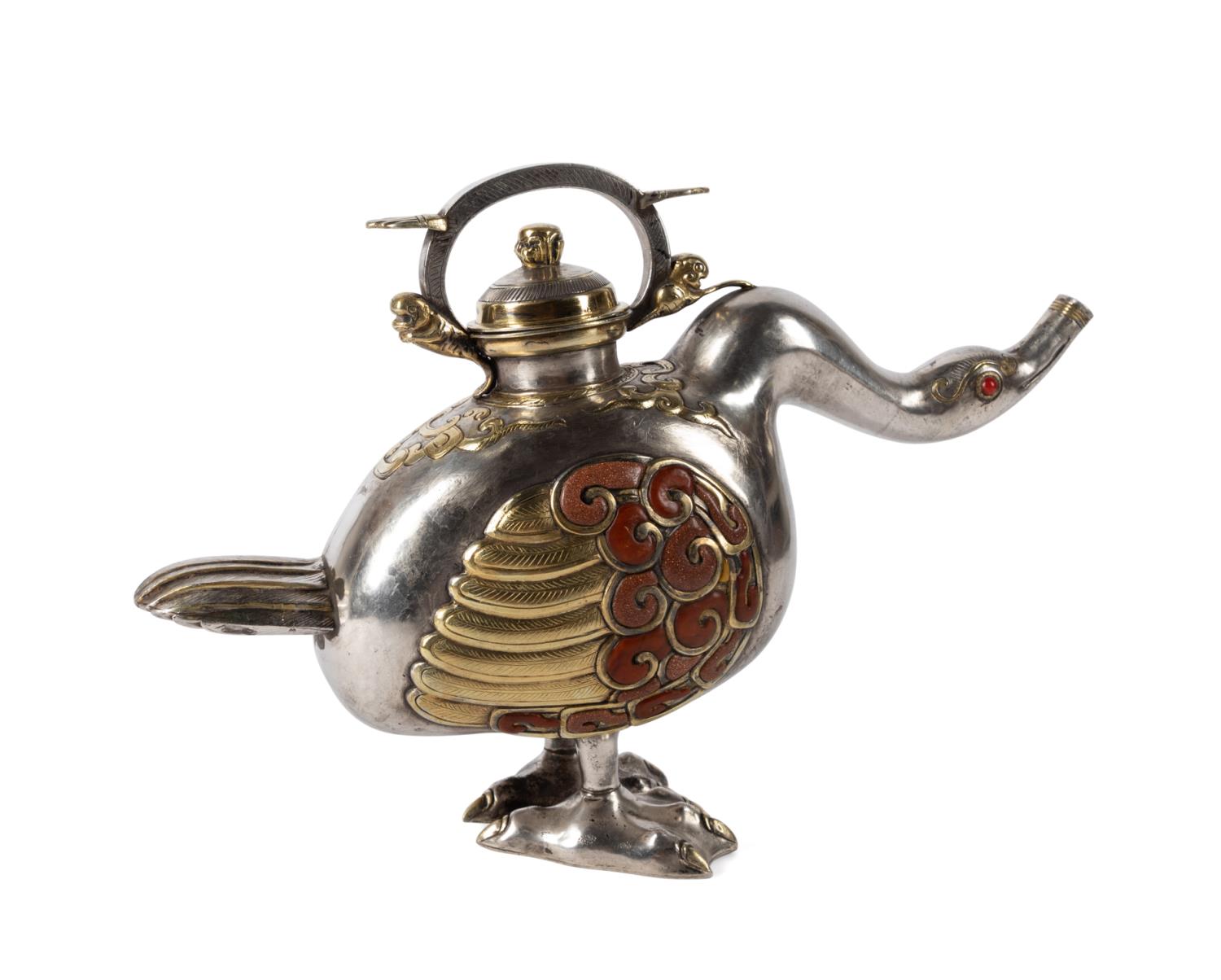 CHINESE SILVERED METAL & STONE