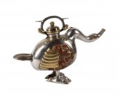CHINESE SILVERED METAL & STONE
