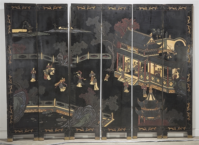 Chinese six-panel carved and
