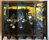 Chinese Six Panel Carved Lacqu
