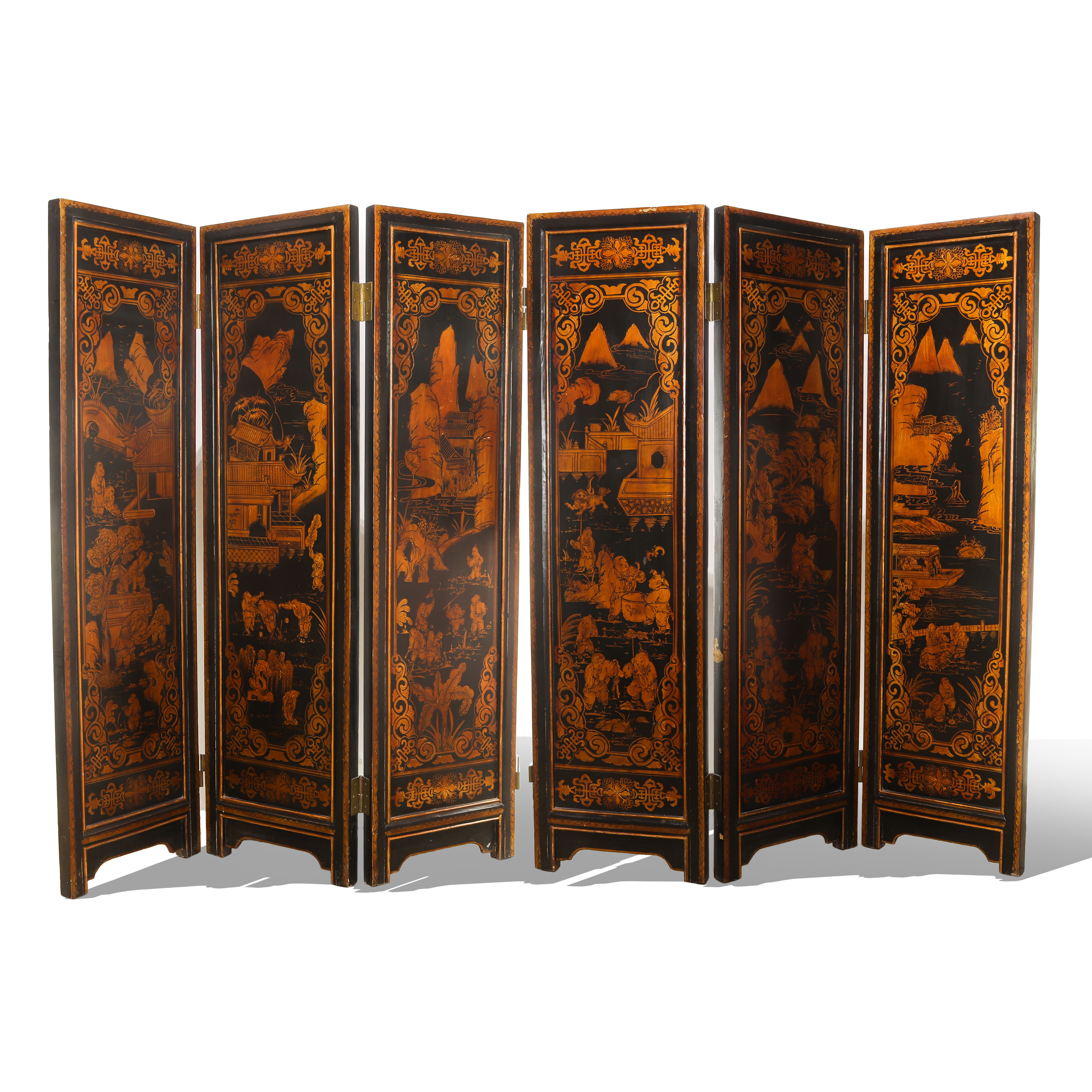 CHINESE SIX-PANEL GILT-LACQUERED
