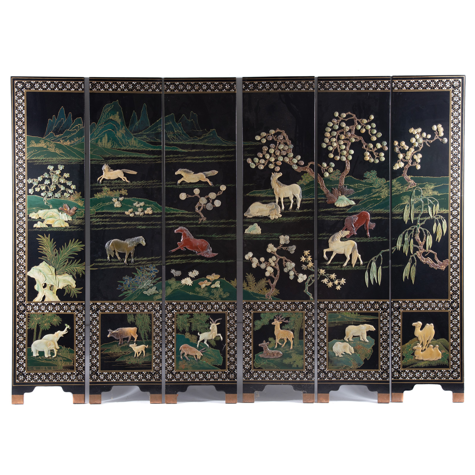 CHINESE SIX PANEL HARDSTONE ROOM