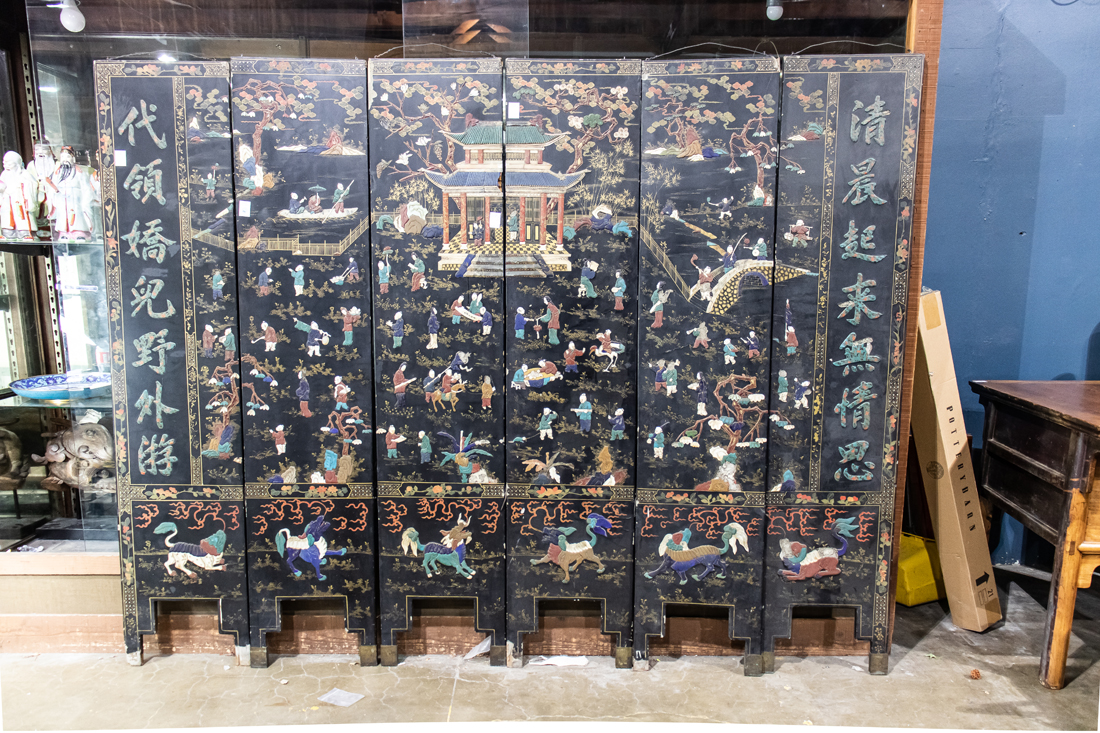 CHINESE SIX-PANEL INLAY-DECORATED