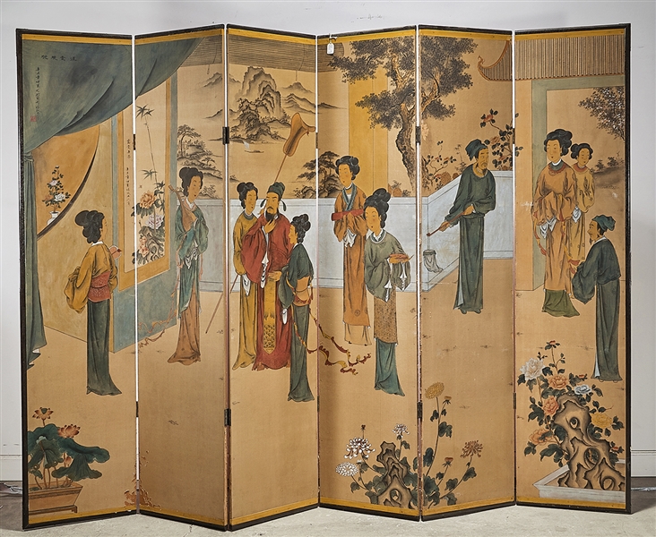 Chinese six-panel painted screen;