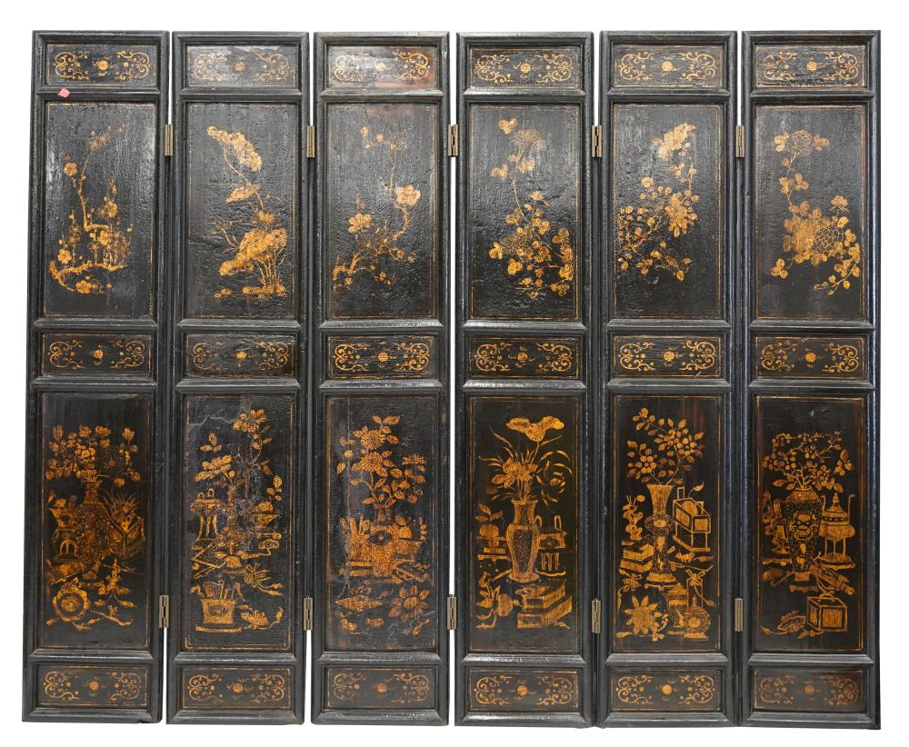 CHINESE SIX-PANEL SCREENebonized