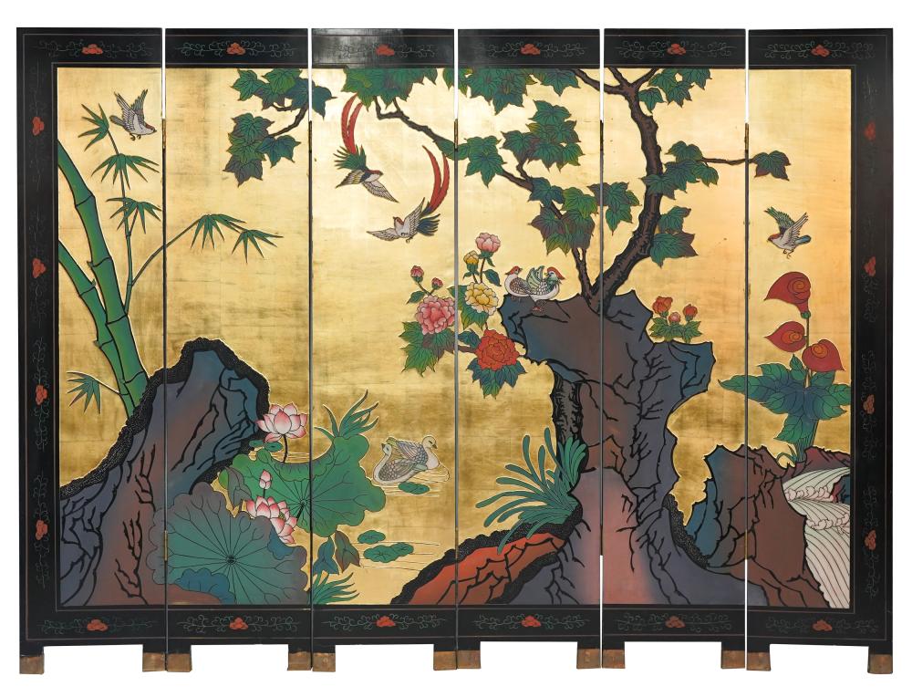 CHINESE SIX-PANEL SCREENlacquered