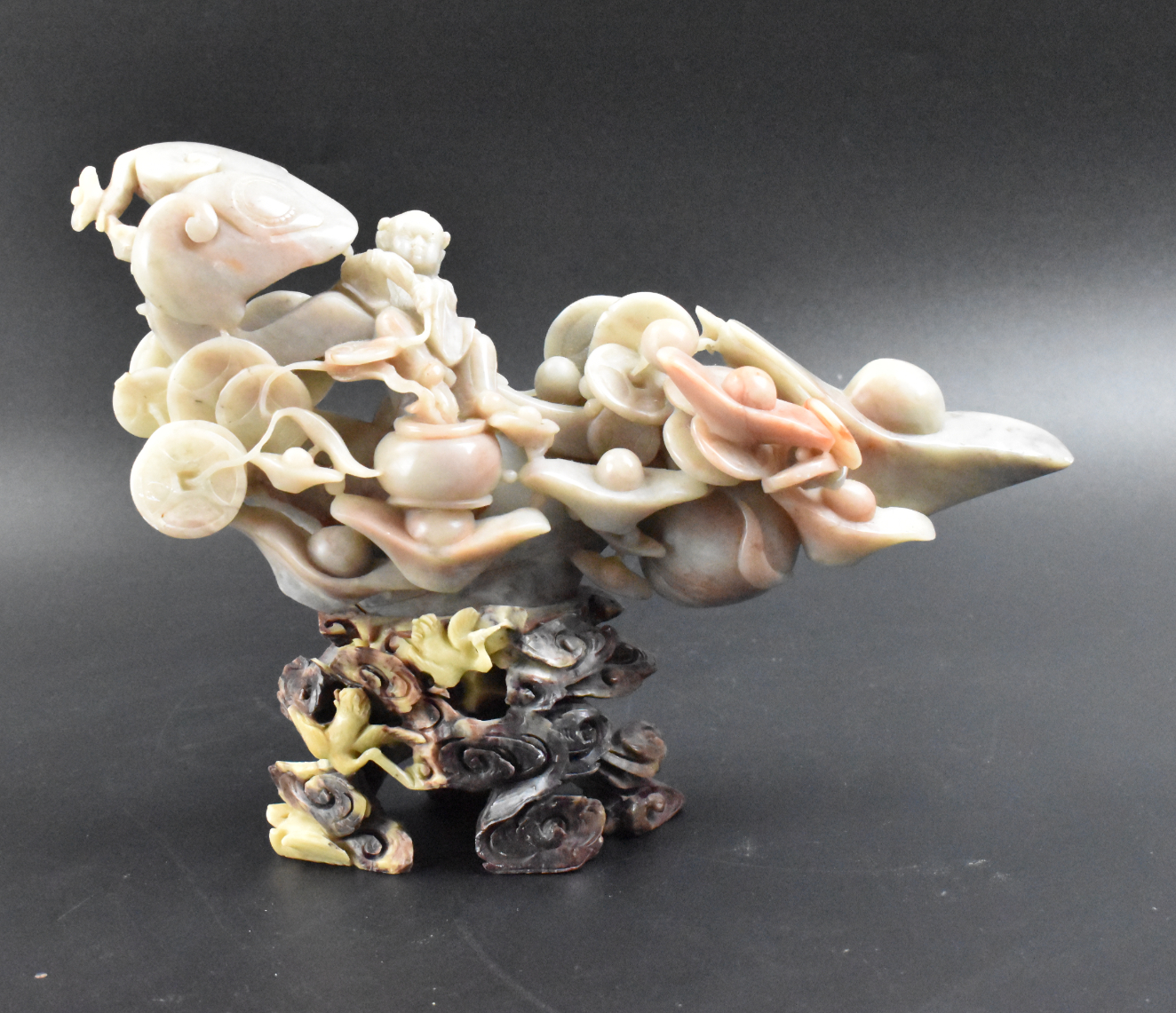 CHINESE SOAPSTONE BOY WITH GOLD