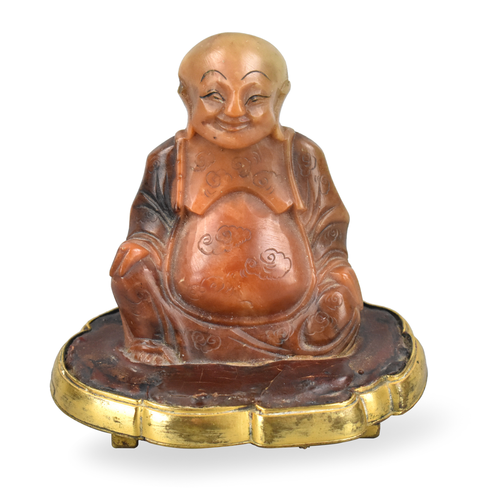 CHINESE SOAPSTONE BUDDHA ON GILT