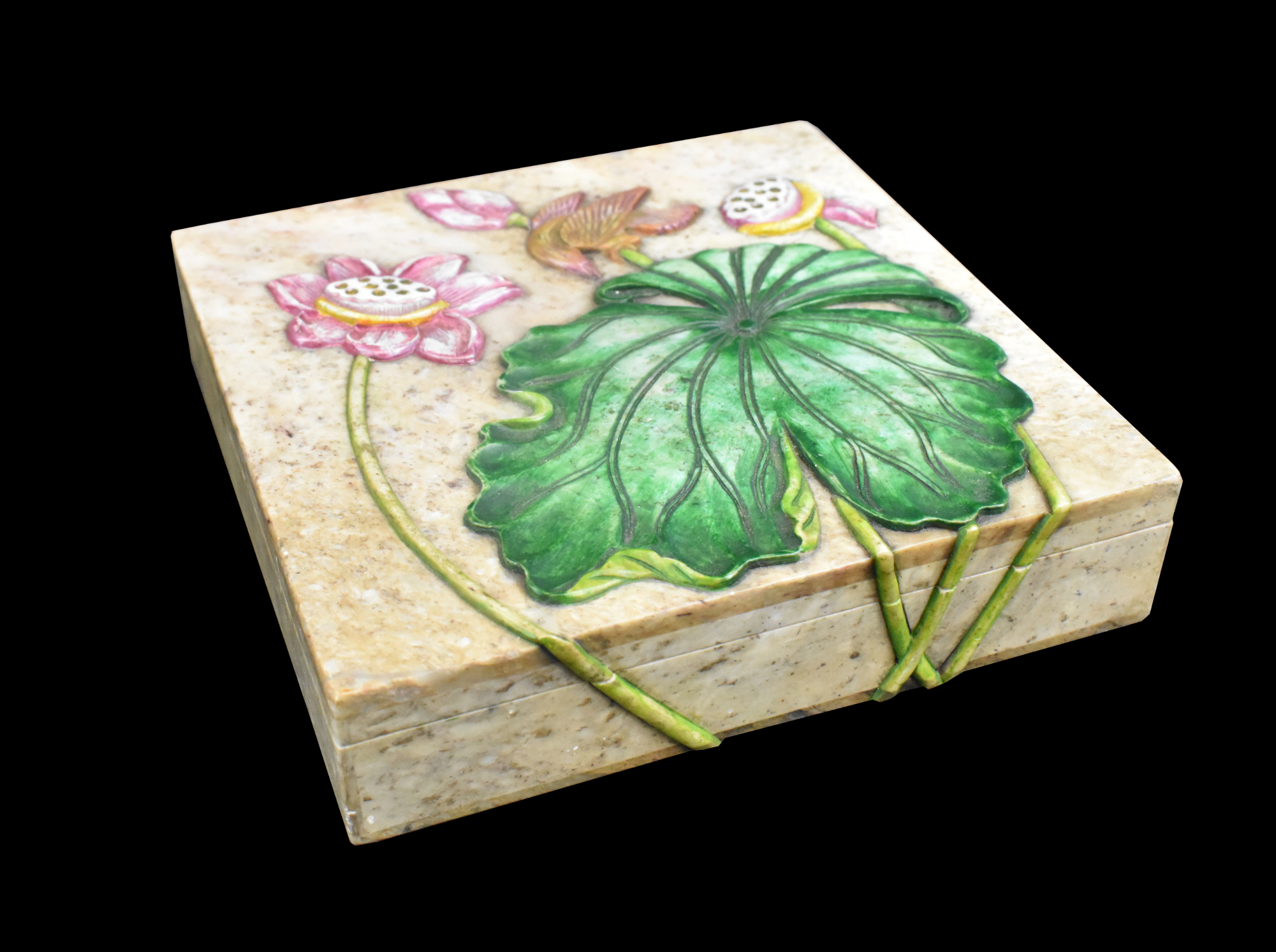 CHINESE SOAPSTONE COVERED BOX W/