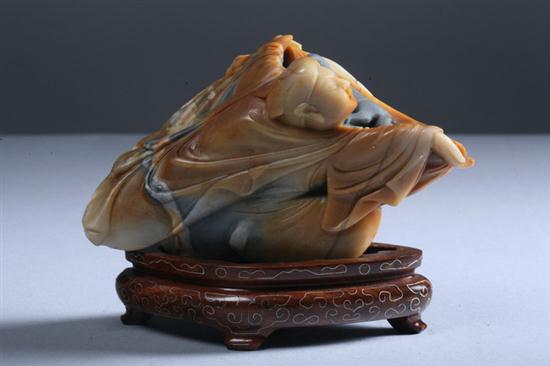 CHINESE SOAPSTONE FIGURE OF MAN AND