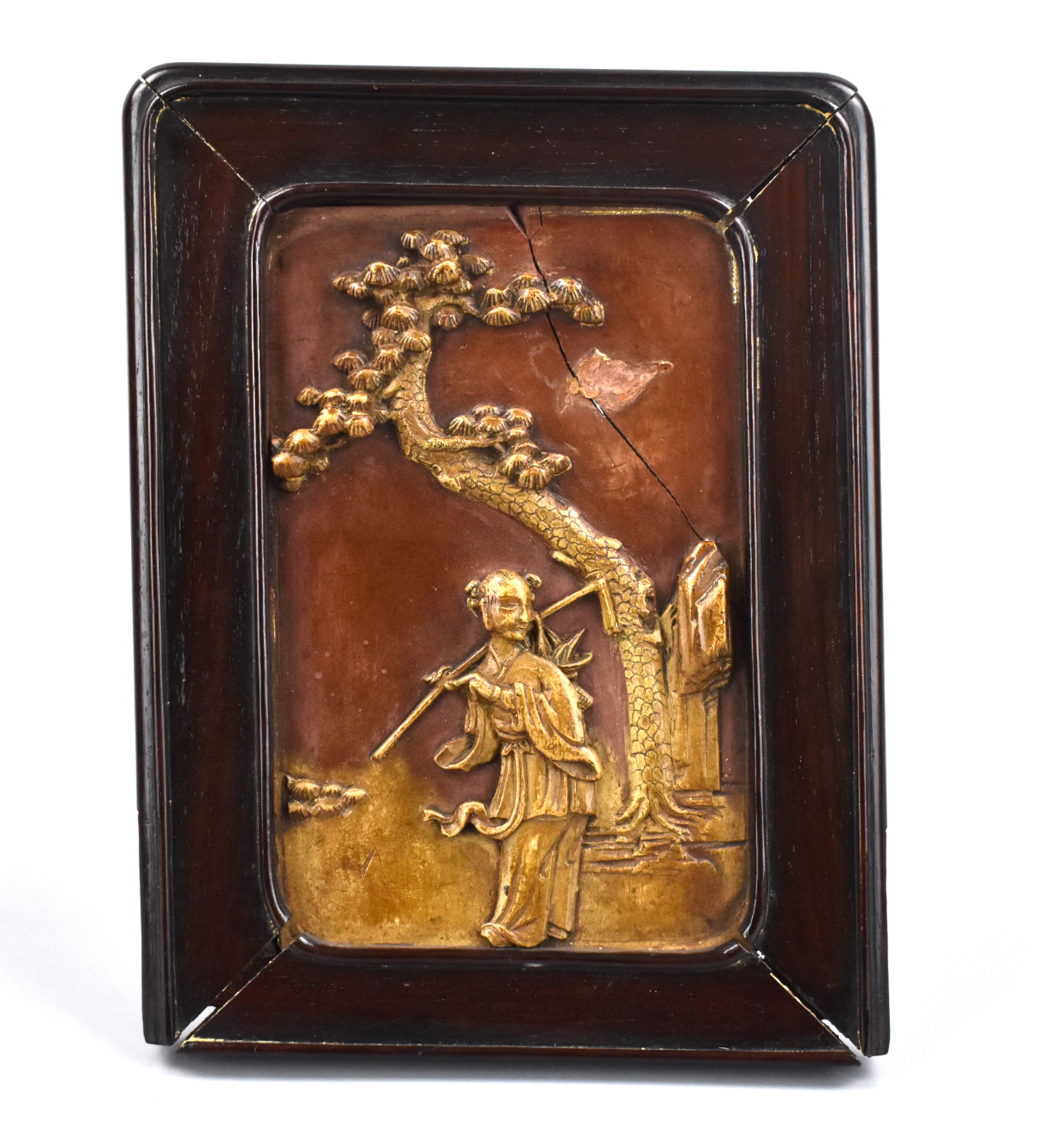 CHINESE SOAPSTONE PLAQUE W/ FIGURE,