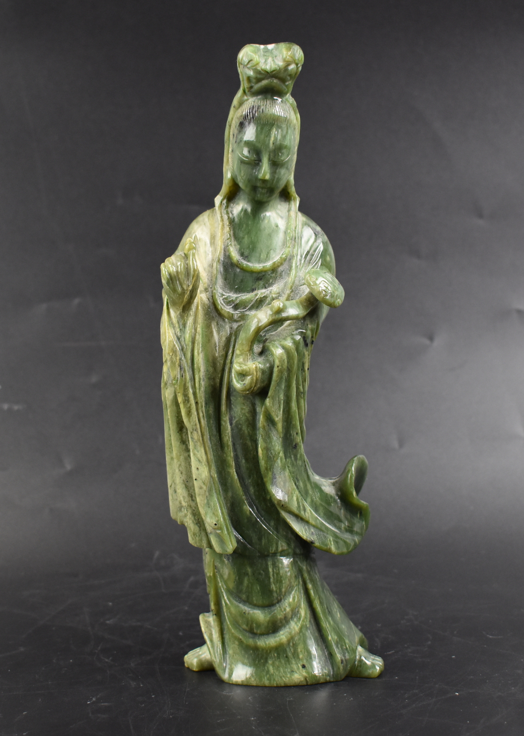 CHINESE SPINACH JADE CARVED GUANYIN